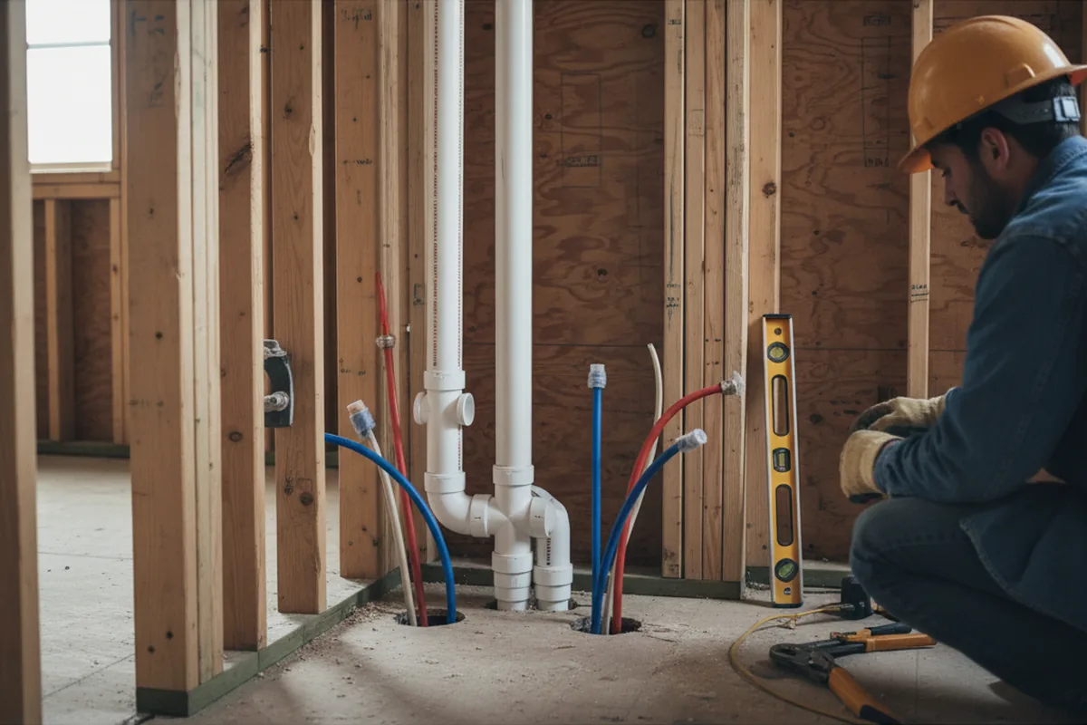 Drain and supply rough-in during Drain Cleaning in Denton